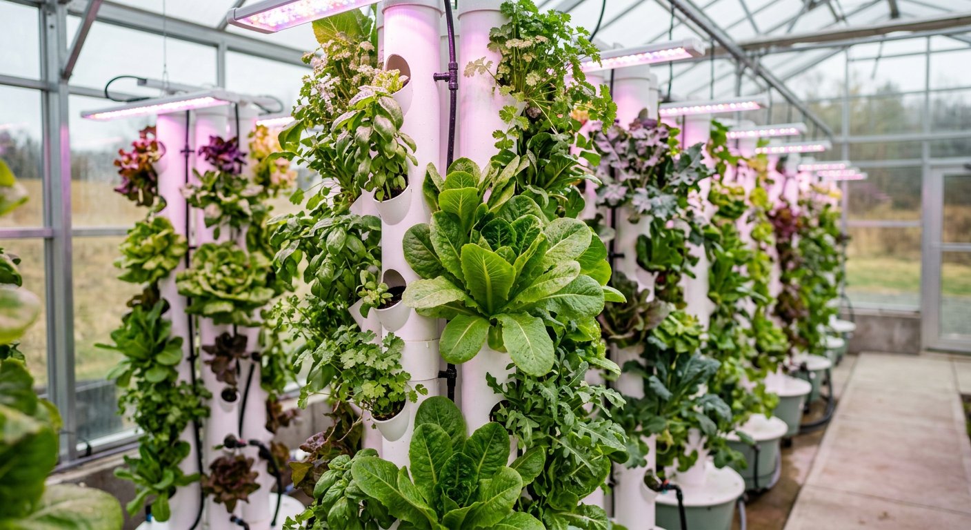 Lush indoor hydroponic garden with LED grow lights